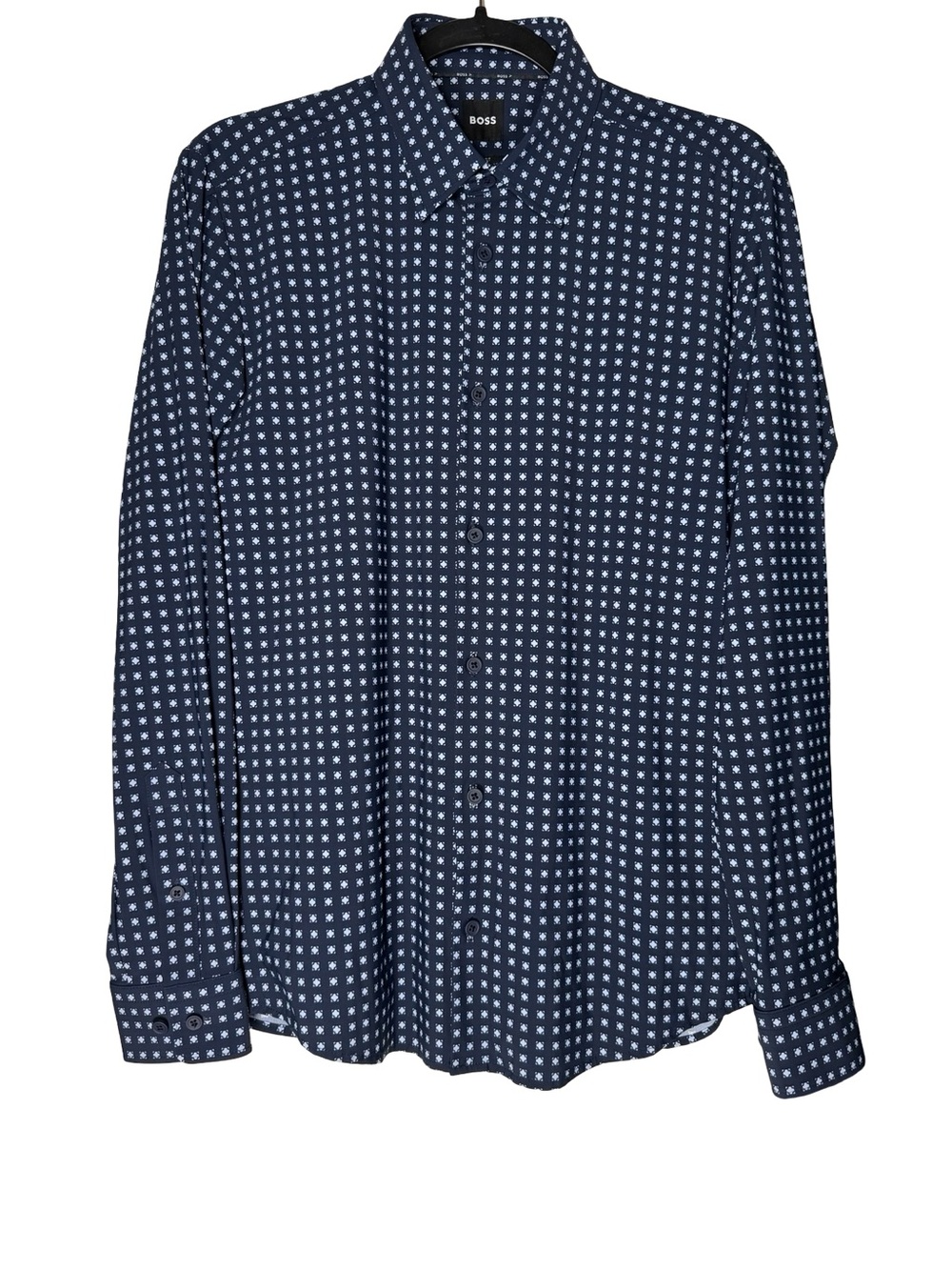 Hugo Boss Button Shirt Small Slim Modern Geo Print Minimalist Quiet Luxury Euro